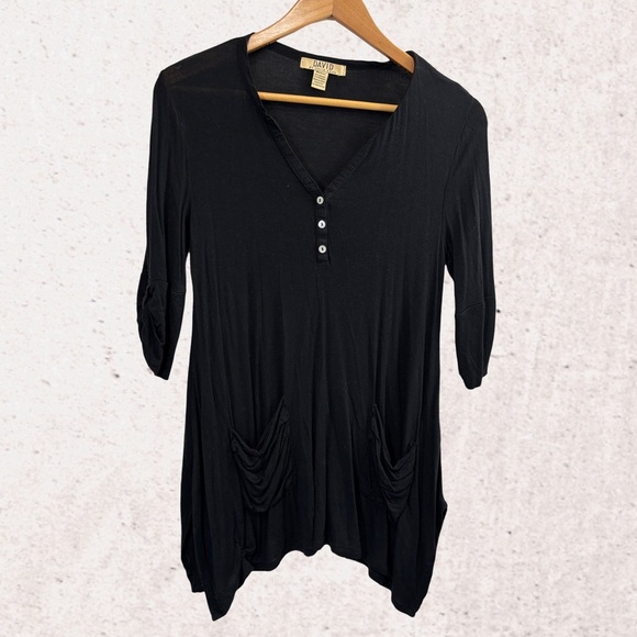 David Kahn Black Asymmetrical Tunic with 3/4 Sleeves - Picture 1 of 3